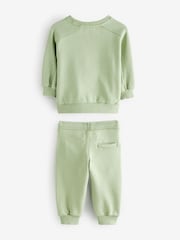 smALLSAINTS Green Younger Boys Oversized Logo 100% Cotton Sweatshirt and Joggers Set - Image 8 of 11