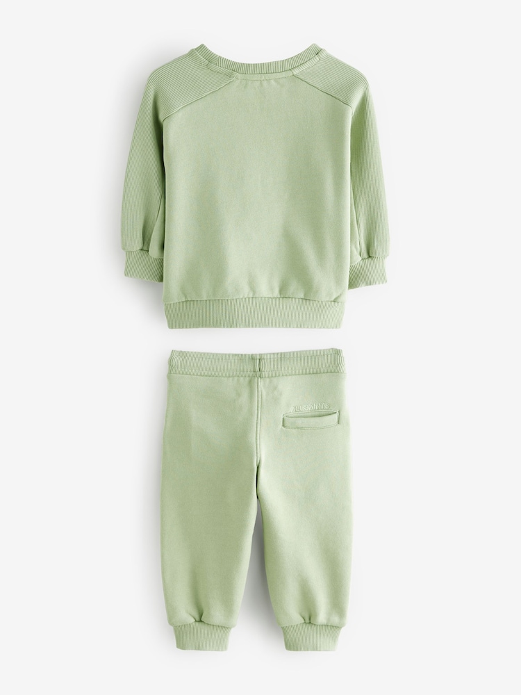 smALLSAINTS Green Younger Boys Oversized Logo 100% Cotton Sweatshirt and Joggers Set - Image 8 of 11