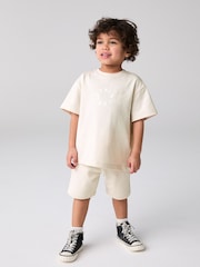 smALLSAINTS Natural Younger Boys Tierra 100% Cotton T-Shirt and Sweat Shorts Set - Image 1 of 10
