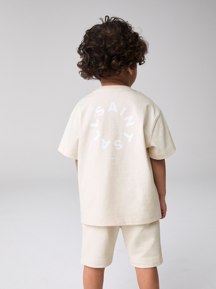 smALLSAINTS Natural Younger Boys Tierra 100% Cotton T-Shirt and Sweat Shorts Set - Image 2 of 10
