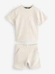 smALLSAINTS Natural Younger Boys Tierra 100% Cotton T-Shirt and Sweat Shorts Set - Image 7 of 10