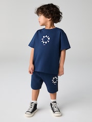 smALLSAINTS Navy Younger Boys Tierra 100% Cotton T-Shirt and Sweat Shorts Set - Image 1 of 9