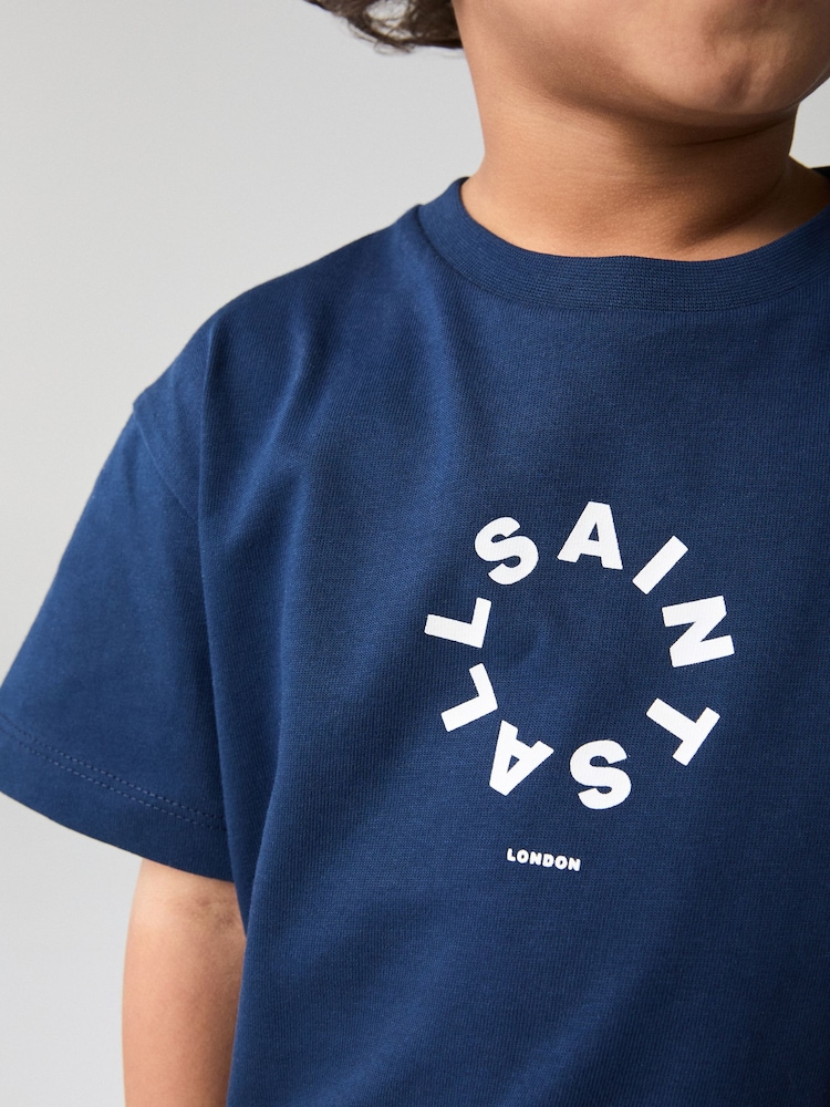 smALLSAINTS Navy Younger Boys Tierra 100% Cotton T-Shirt and Sweat Shorts Set - Image 3 of 9