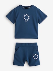 smALLSAINTS Navy Younger Boys Tierra 100% Cotton T-Shirt and Sweat Shorts Set - Image 6 of 9