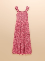 Joules Pink Shirred Midi Dress - Image 1 of 4