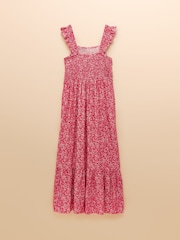 Joules Pink Shirred Midi Dress - Image 2 of 4
