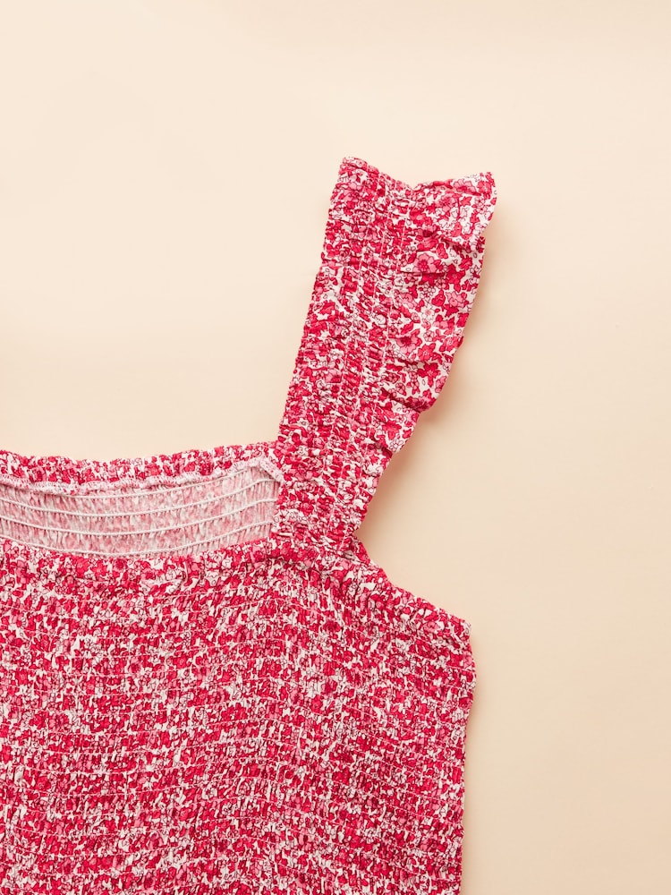 Joules Pink Shirred Midi Dress - Image 4 of 4
