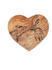 The Just Slate Company Olive Wood Heart Shaped Board 21cm - Kissing Hares - Image 2 of 2