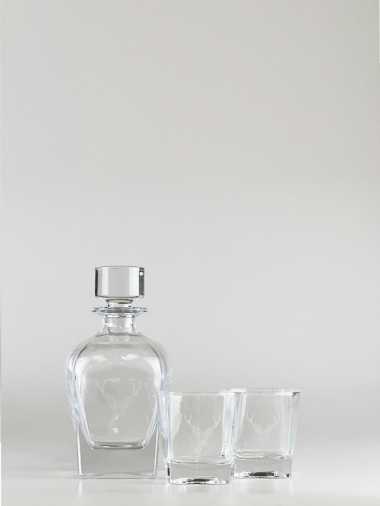 The Just Slate Company Clear Decanter & Glass Set - Stag Prince - Image 2 of 4