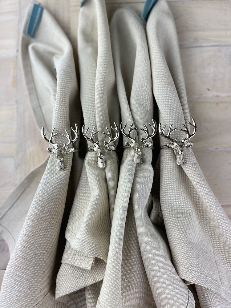 The Just Slate Company Set of 4 Silver Napkin Stag Rings - Image 1 of 3