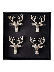 The Just Slate Company Set of 4 Silver Napkin Stag Rings - Image 2 of 3
