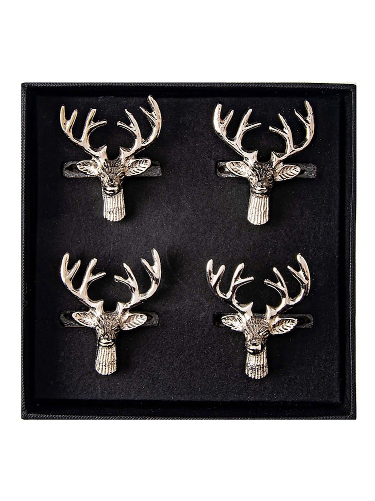 The Just Slate Company Set of 4 Silver Napkin Stag Rings - Image 2 of 3