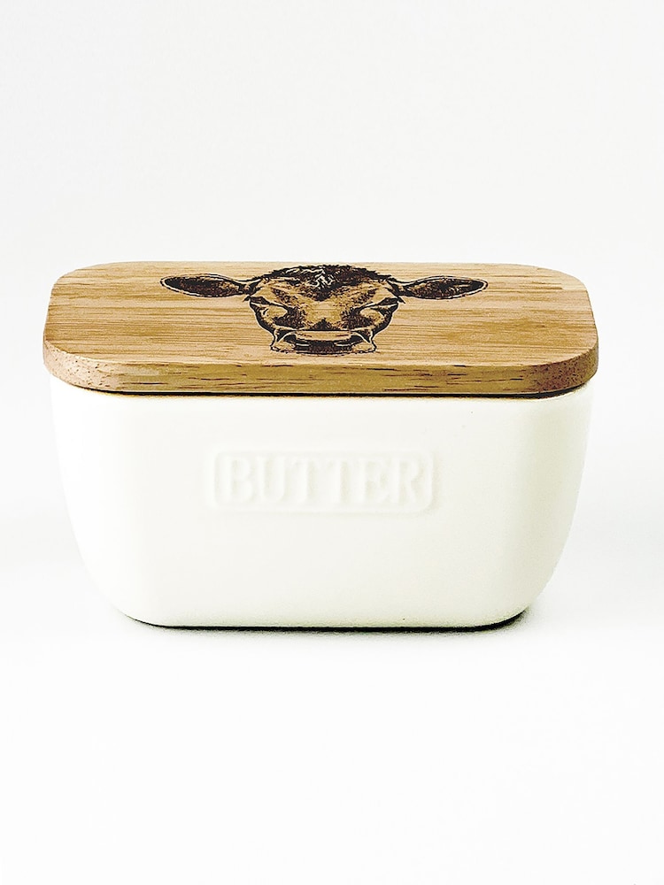 The Just Slate Company White Butter Dish - Jersey Cow - Image 2 of 2
