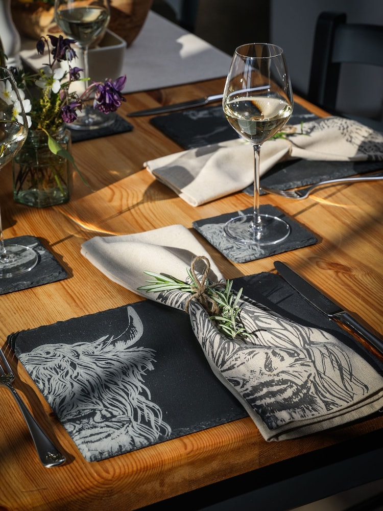 The Just Slate Company Slate Coaster & Place Mat Gift Set - Highland Cow - Image 1 of 3