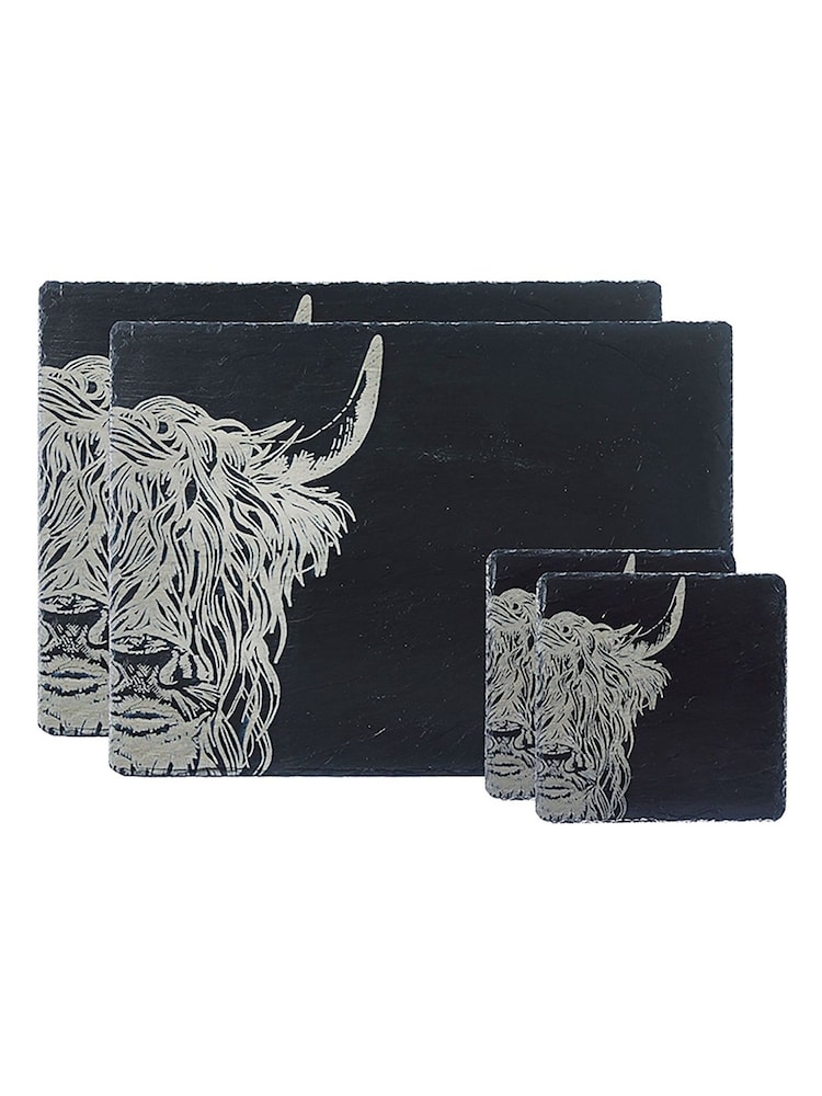 The Just Slate Company Slate Coaster & Place Mat Gift Set - Highland Cow - Image 2 of 3