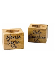 Selbrae House Set of 2 Oak Hello Mornin Egg Cups - Image 2 of 2