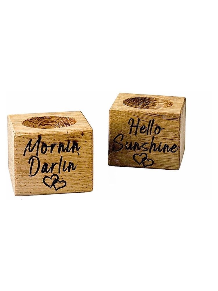Selbrae House Set of 2 Oak Hello Mornin Egg Cups - Image 2 of 2