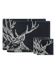 The Just Slate Company Slate Coaster & Place Mat Gift Set - Stag - Image 2 of 3