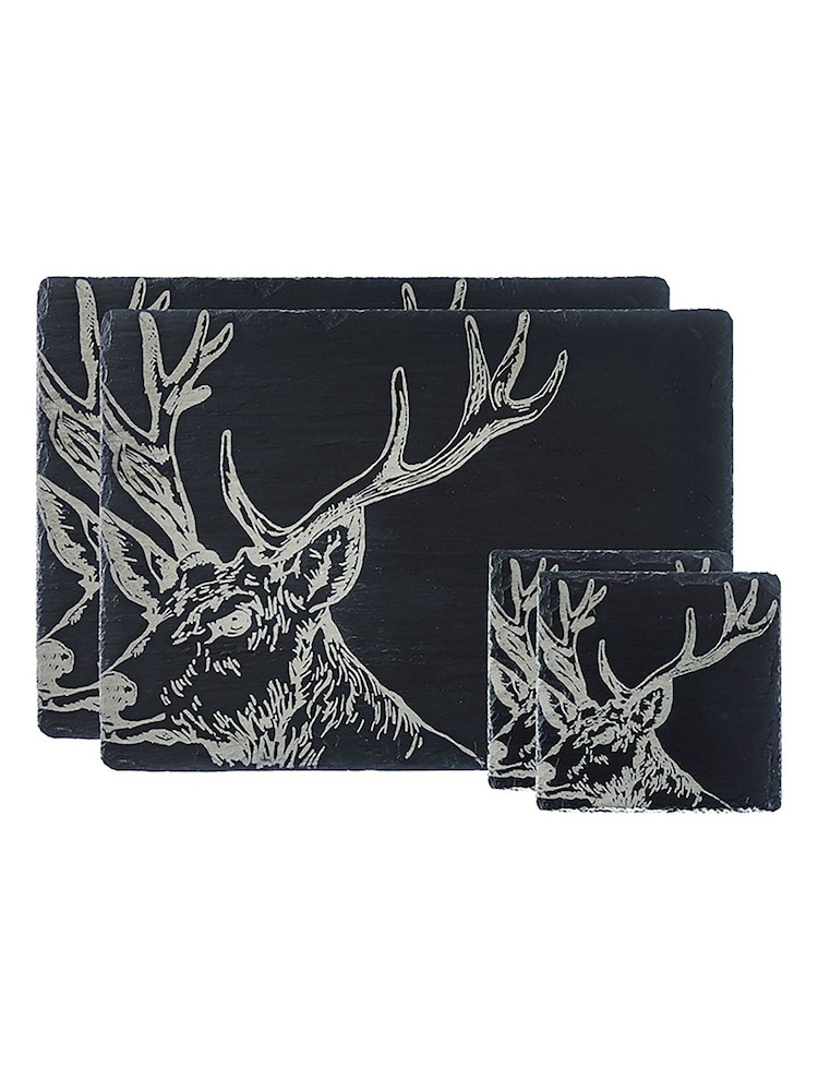 The Just Slate Company Slate Coaster & Place Mat Gift Set - Stag - Image 2 of 3