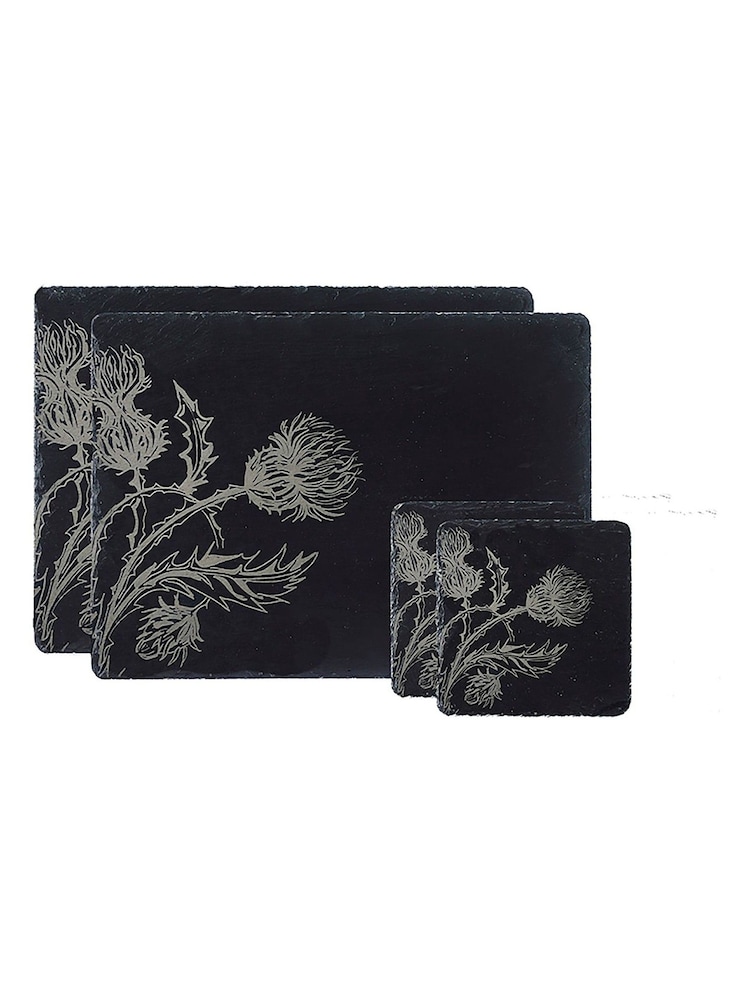 The Just Slate Company Slate Place Mat & Coaster Set  - Thistle Trio - Image 1 of 1