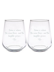 Selbrae House Set of 2 Clear Wine & Laughter Stemless Glasses - Image 2 of 3