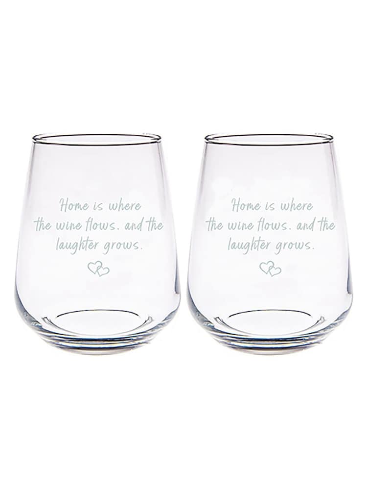 Selbrae House Set of 2 Clear Wine & Laughter Stemless Glasses - Image 2 of 3