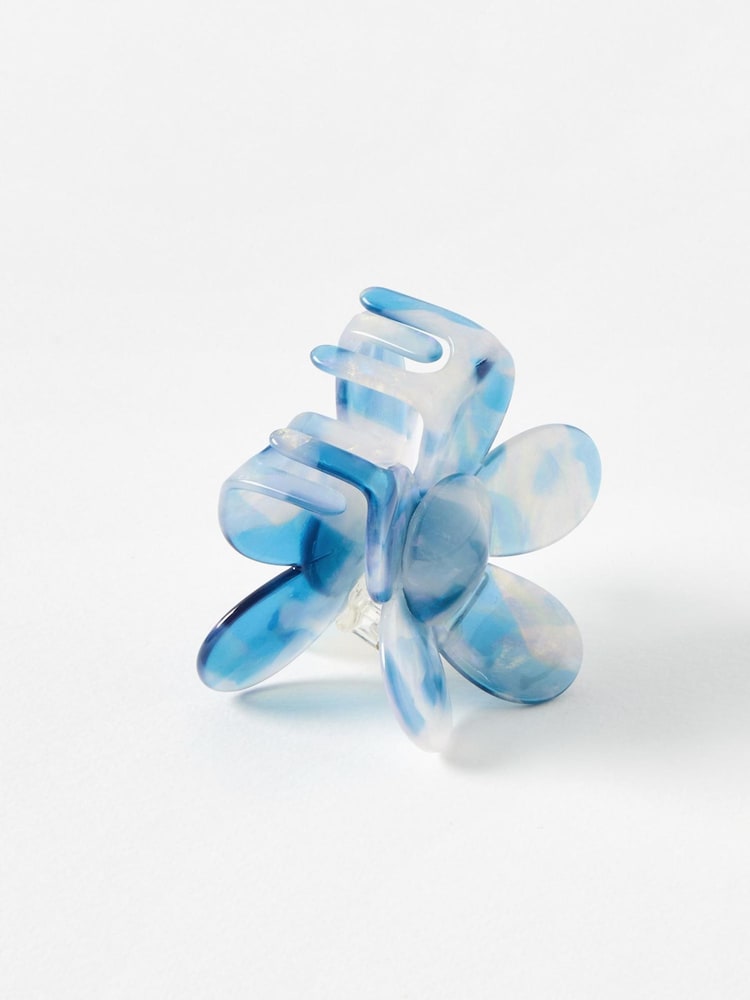 Oliver Bonas Blue Agnes Flower Blue Shimmer Hair Claw Clip - Image 1 of 6
