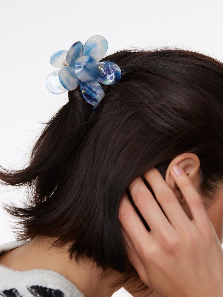 Oliver Bonas Blue Agnes Flower Blue Shimmer Hair Claw Clip - Image 6 of 6