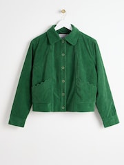 Oliver Bonas Green Corduroy Scallop Pocket Collared Jacket - Image 1 of 5
