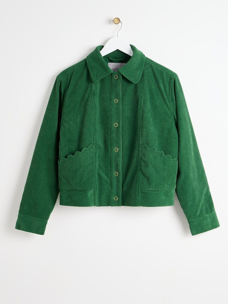 Oliver Bonas Green Corduroy Scallop Pocket Collared Jacket - Image 1 of 5