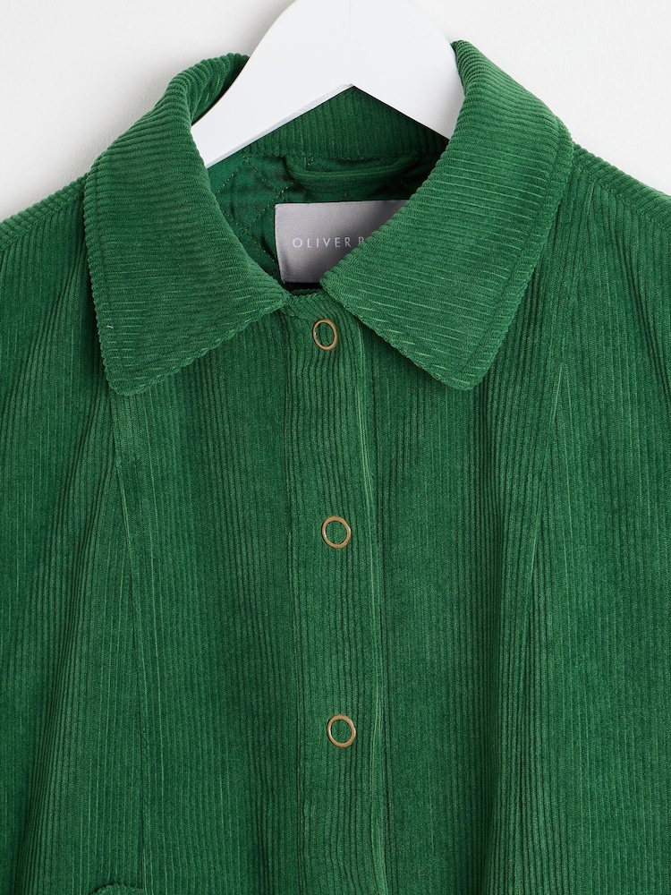 Oliver Bonas Green Corduroy Scallop Pocket Collared Jacket - Image 5 of 5
