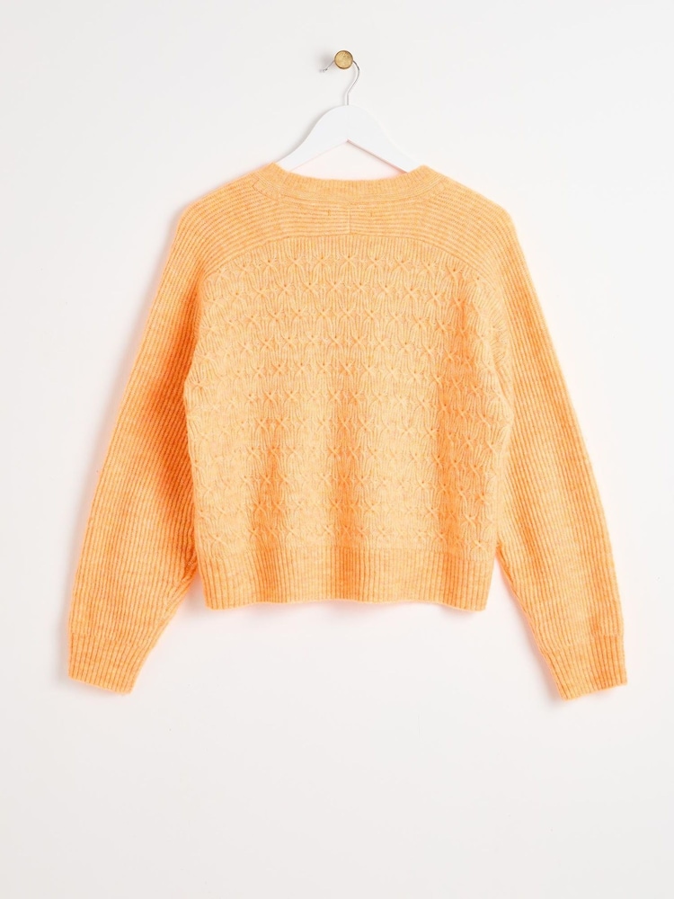 Oliver Bonas Orange Peach Cable Knit Ribbed Jumper - Image 2 of 6 Oliver Bonas Orange Peach Cable Knit Ribbed Jumper - Image 2 of 6