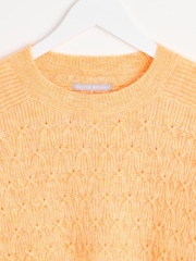 Oliver Bonas Orange Peach Cable Knit Ribbed Jumper - Image 3 of 6