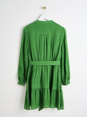 Oliver Bonas Green Textured Button Through Tiered Mini Dress - Image 2 of 6