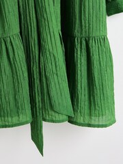 Oliver Bonas Green Textured Button Through Tiered Mini Dress - Image 6 of 6