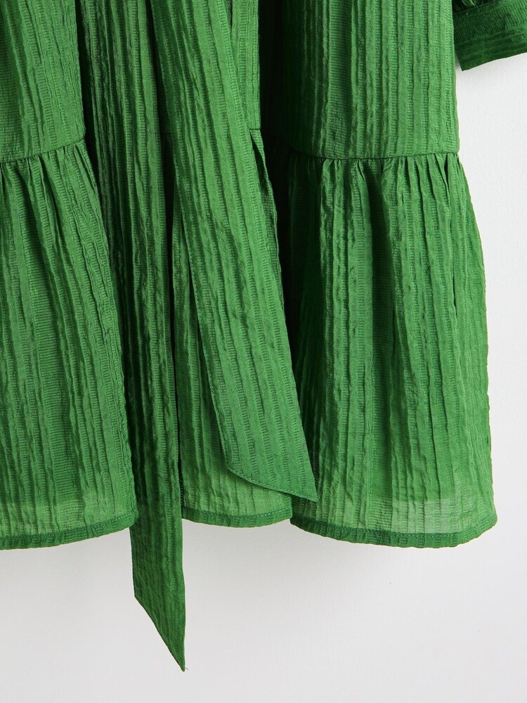 Oliver Bonas Green Textured Button Through Tiered Mini Dress - Image 6 of 6 Oliver Bonas Green Textured Button Through Tiered Mini Dress - Image 6 of 6