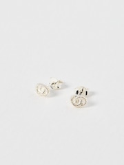 Oliver Bonas Silver Tone Becca Double Loop Stud Earrings - Image 1 of 3