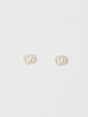 Oliver Bonas Silver Tone Becca Double Loop Stud Earrings - Image 2 of 3