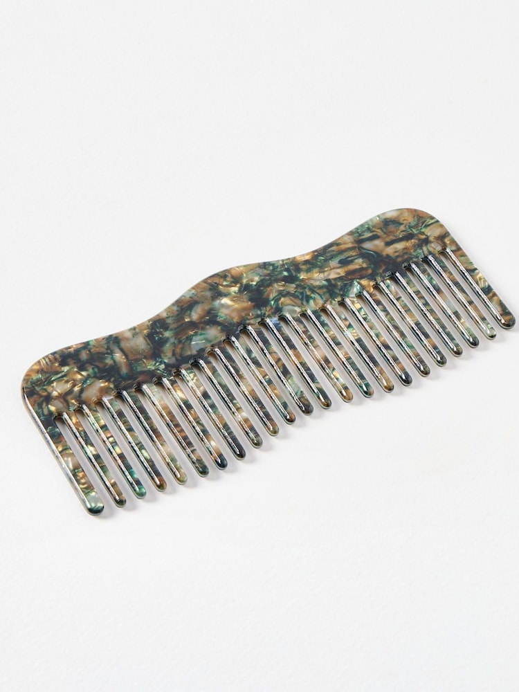 Oliver Bonas Green Edie Resin Wavy Hair Comb - Image 2 of 4