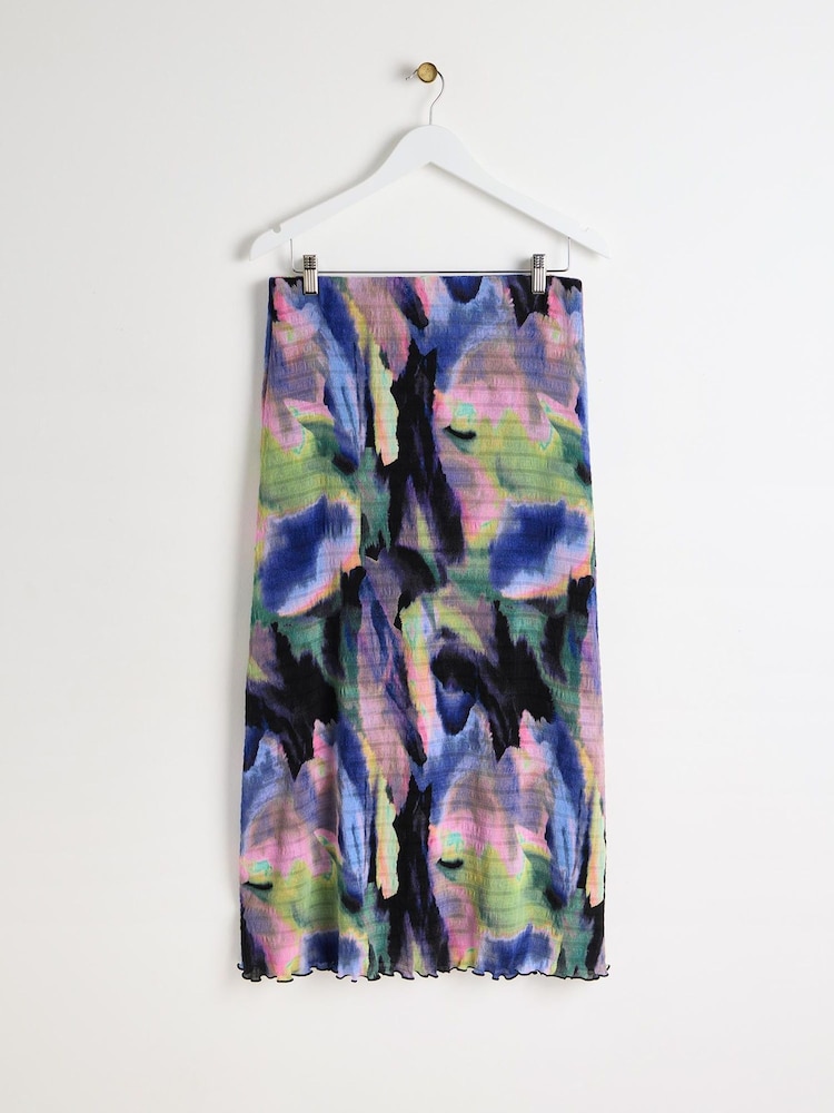 Oliver Bonas Black Infinity Print Ruched Midi Skirt - Image 1 of 5