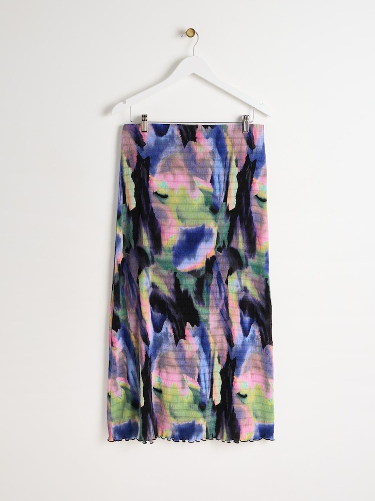 Oliver Bonas Black Infinity Print Ruched Midi Skirt - Image 2 of 5
