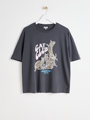 Oliver Bonas Grey Cat Club T-Shirt - Image 1 of 6