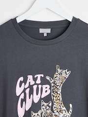 Oliver Bonas Grey Cat Club T-Shirt - Image 3 of 6