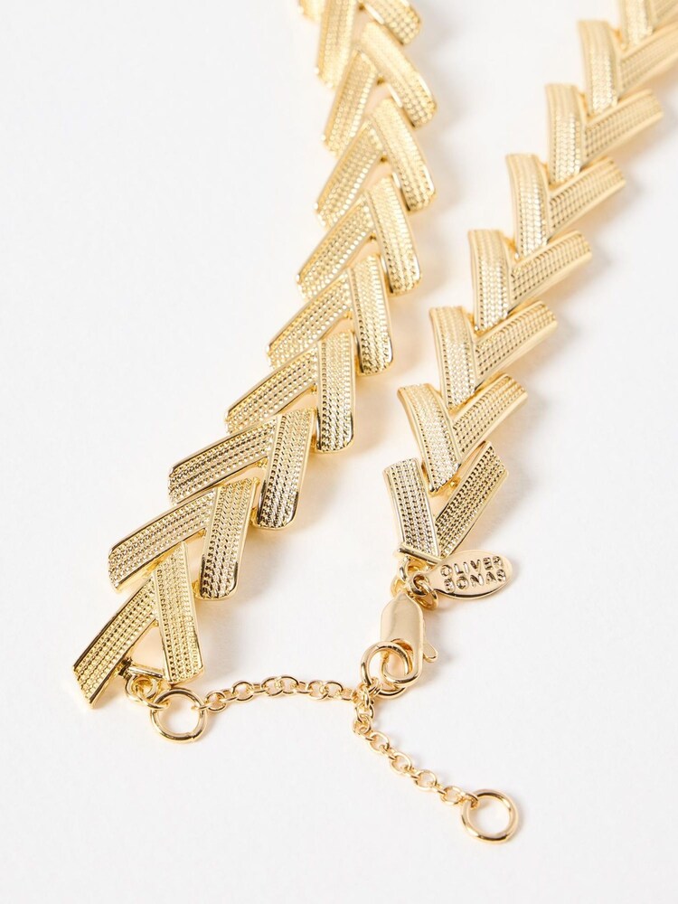 Oliver Bonas Gold Tone Hyun Textured Statement Collar Necklace - Image 3 of 3