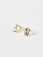 Oliver Bonas Pink Dia Circle & Baguette Stud Earrings - Image 1 of 4