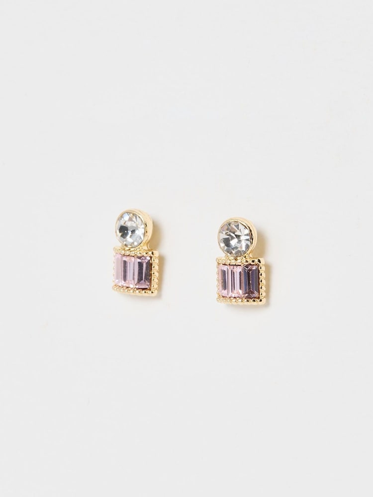 Oliver Bonas Pink Dia Circle & Baguette Stud Earrings - Image 2 of 4 Oliver Bonas Pink Dia Circle & Baguette Stud Earrings - Image 2 of 4