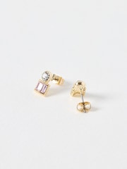 Oliver Bonas Pink Dia Circle & Baguette Stud Earrings - Image 3 of 4