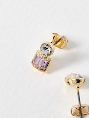 Oliver Bonas Pink Dia Circle & Baguette Stud Earrings - Image 4 of 4