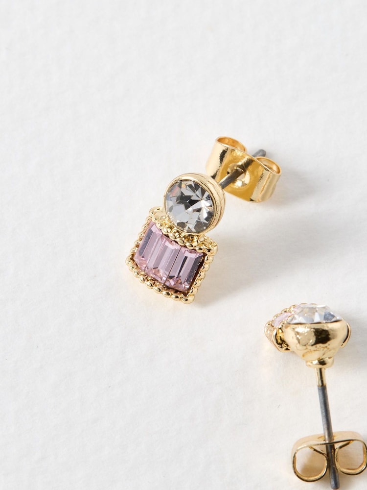 Oliver Bonas Pink Dia Circle & Baguette Stud Earrings - Image 4 of 4 Oliver Bonas Pink Dia Circle & Baguette Stud Earrings - Image 4 of 4