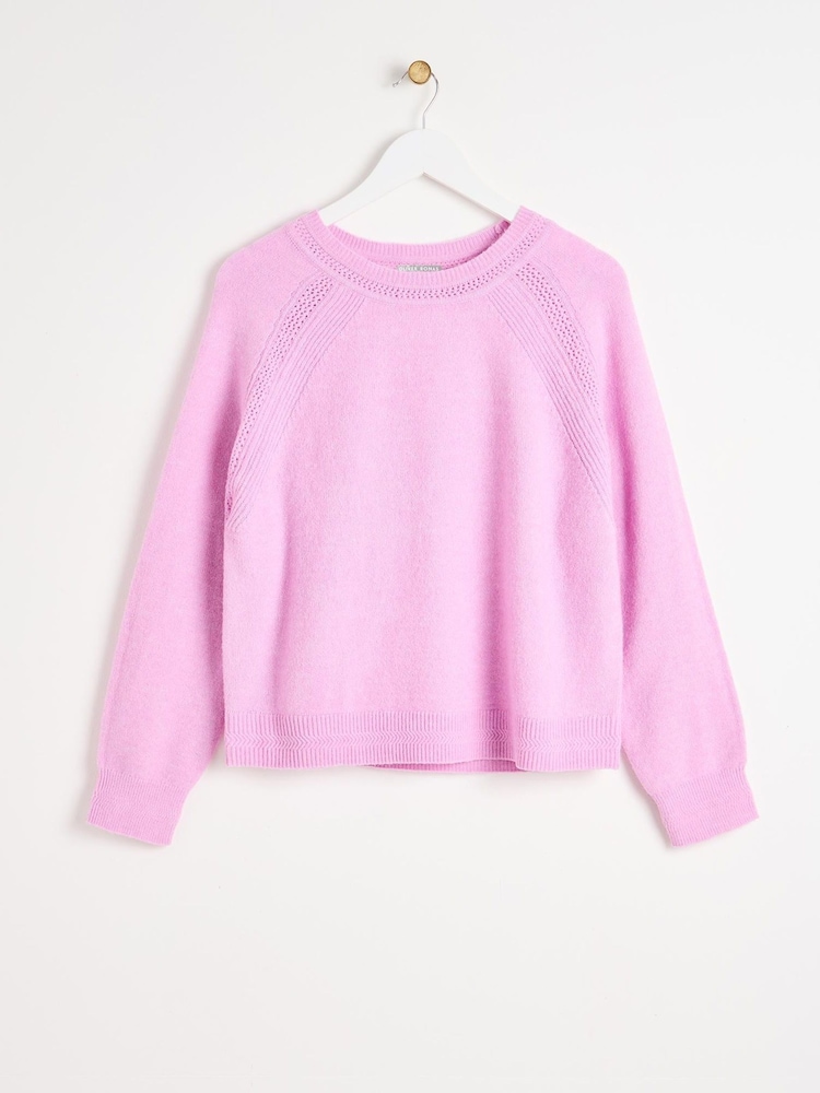 Oliver Bonas Pink Neon Pointelle Knitted Jumper - Image 1 of 6